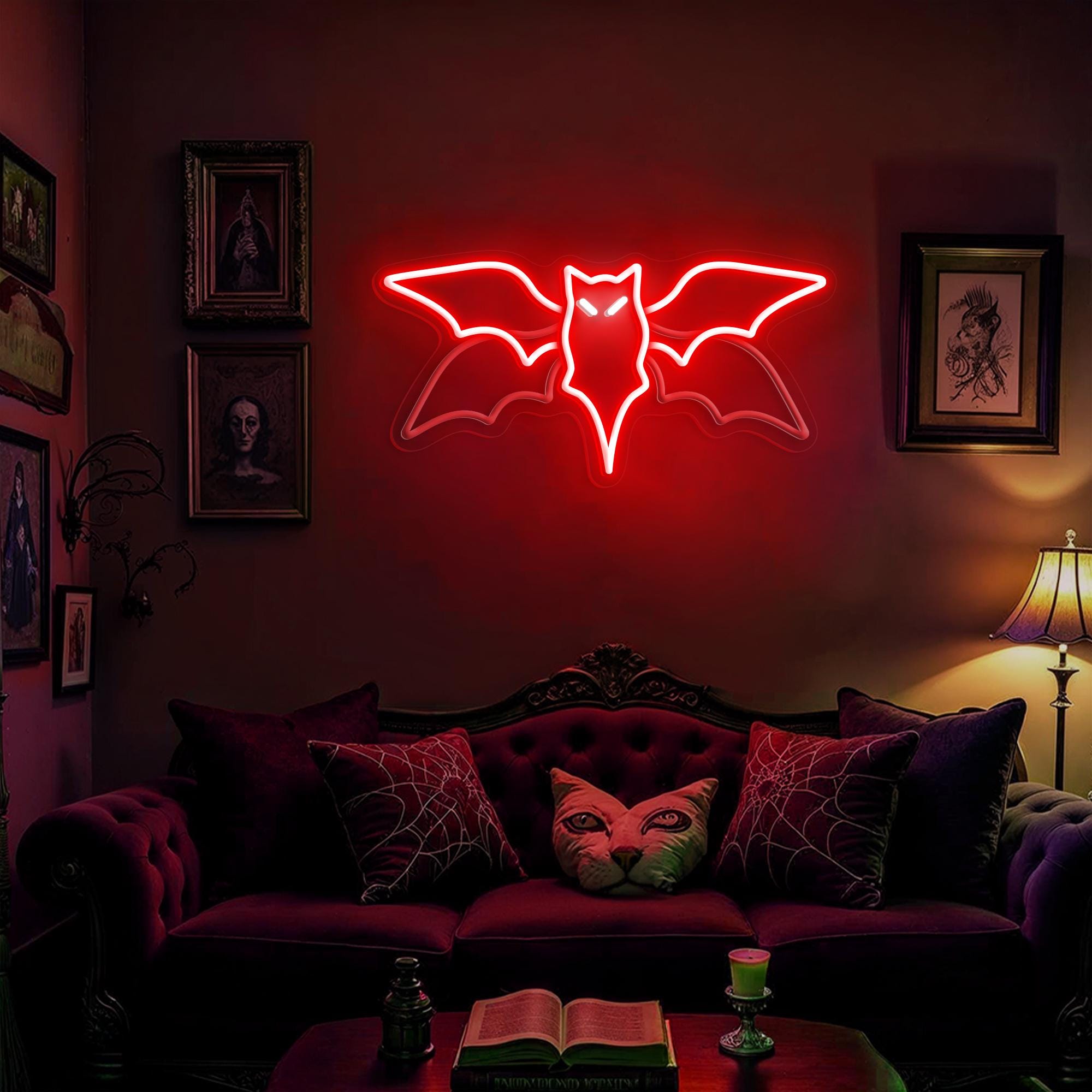 Bat Neon Sign for Movie Lover, Custom Flying Bat LED Design for Halloween Day Wall Decor Witchy Vibes and Gothic Style Holiday, Bat Light