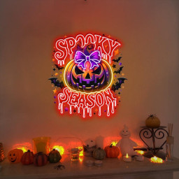 Spooky Season Neon Sign Gifts, Funny Pumpkin Neon Sign, Ghost Neon Led, Spooky Season Gifts, Halloween Party Neon Sign, Fall Ghost Neon Gift