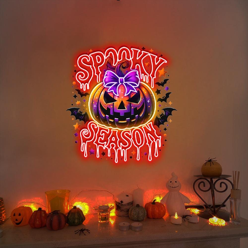 Spooky Season Neon Sign Gifts, Funny Pumpkin Neon Sign, Ghost Neon Led, Spooky Season Gifts, Halloween Party Neon Sign, Fall Ghost Neon Gift