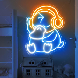 Cute Cartoon Duck With Headphones LED Neon Sign, Game Room Neon Sign, Personalized Gifts, Anime duck neon Sign, Anime Neon Sign