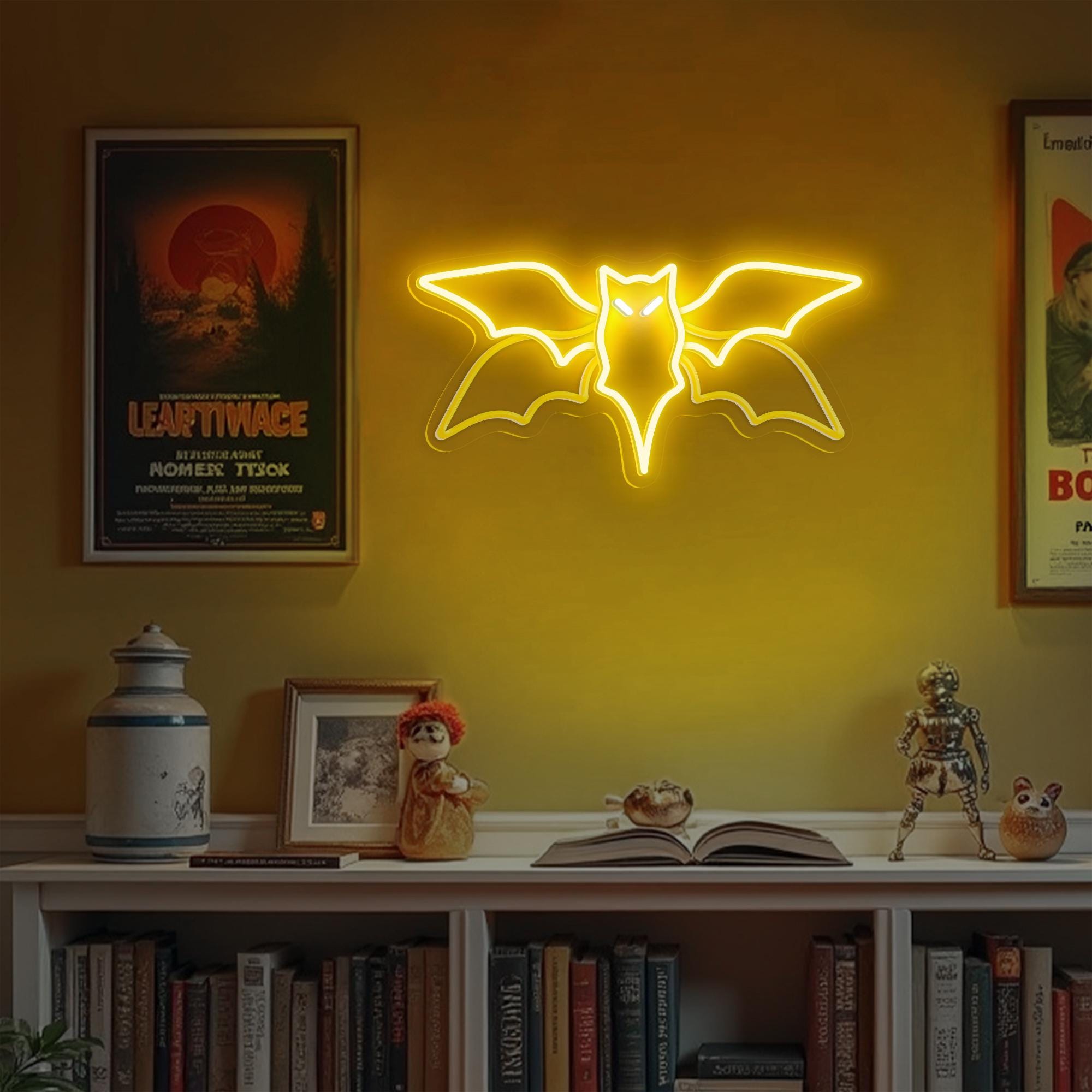 Bat Neon Sign for Movie Lover, Custom Flying Bat LED Design for Halloween Day Wall Decor Witchy Vibes and Gothic Style Holiday, Bat Light