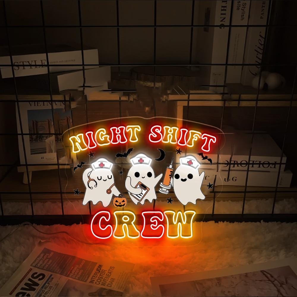 Night Shift Crew, Halloween Nurse Neon Sign, Spooky Nurse Neon Gifts, Registered Nurse Neon Sign, Nursing School Neon, Halloween RN Neon