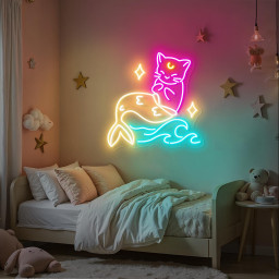 Mermaid Meow Neon Sign Cat Neon Light Kawaii Aesthetic Light Cute Fantasy Wall Decor Whimsical Ocean Themed Gift Cozy Lamp for Cat Lovers