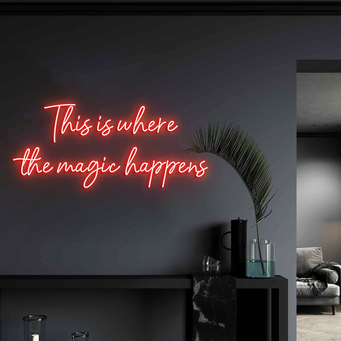 This is where magic happens Neon Sign, Custom Neon Sign Wall Decor Art, Quote Wall Sign Decor