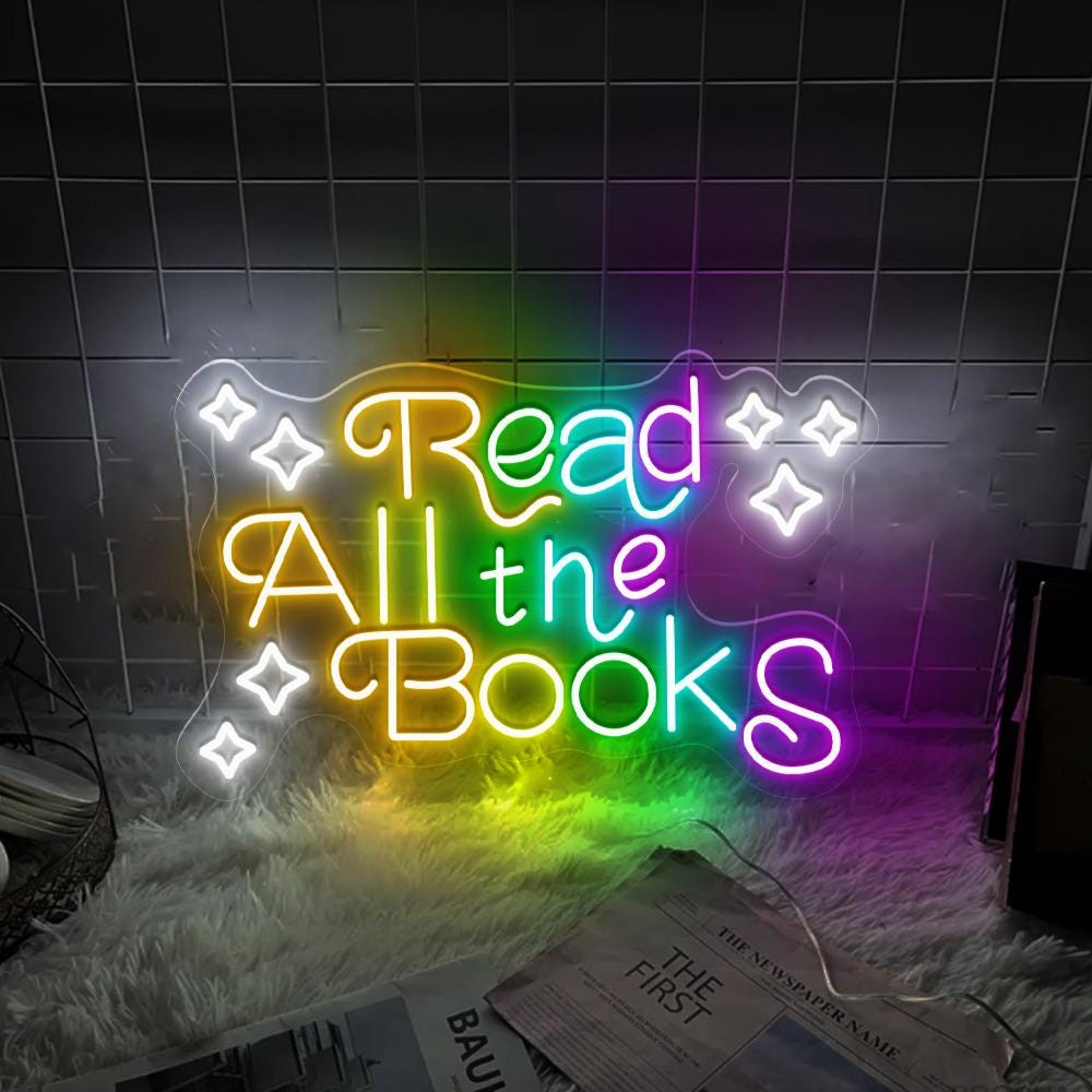 Read All The Books Neon Sign Decor, Classroom Educational Neon Sign Decor, Classroom Decor Pastel Rainbow Neon, Book Nook Library Neon Decor