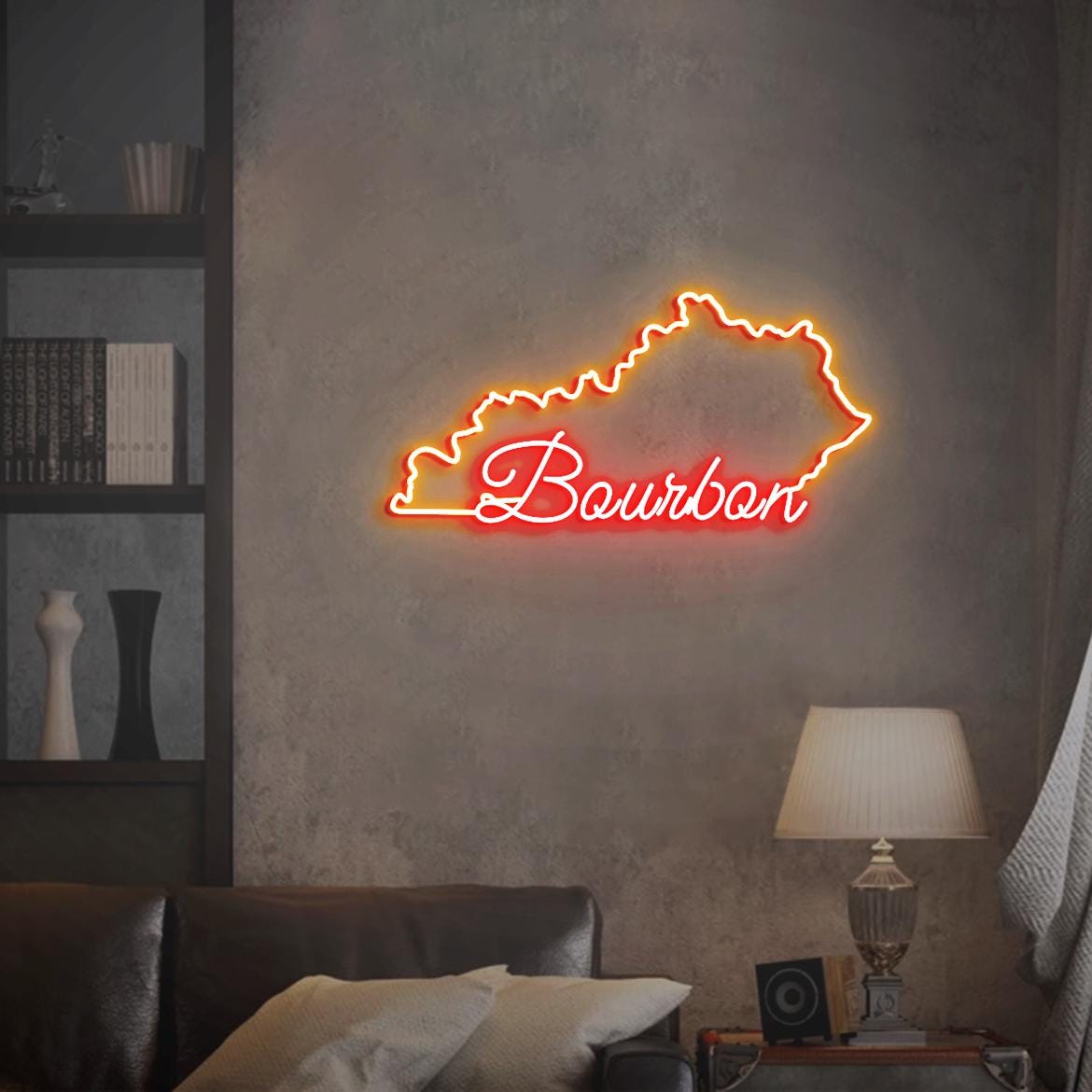 Kentucky Bourbon Neon Sign, Kentucky Outline With Bourbon, KY Bourbon Bar Wall Neon Light, KY Room Wall Decor, Bourbon Bar Sign Art