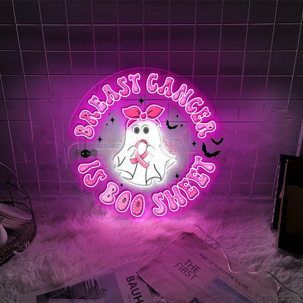 Breast Cancer is Boo Sheet Neon Sign Gifts, Breast Cancer Neon Led, Breast Cancer Awareness Neon, Halloween Pink Ghost, Spooky Season Neon