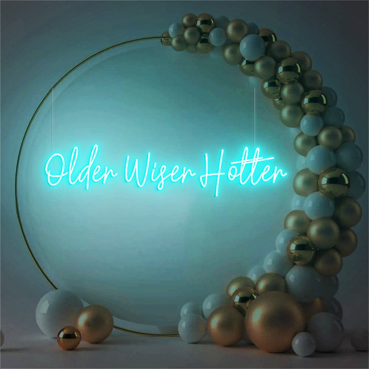 Older Wiser Hotter Sign Birthday Backdrop Decor, Birthday Led Siign for Women 30th 40th 50th 60th 70th 80th Birthday Party Decorations