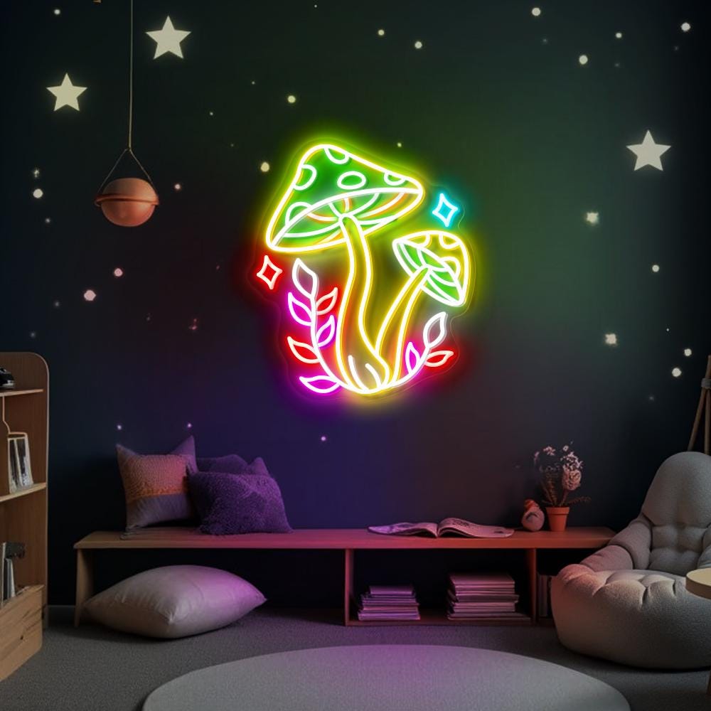 Mushroom Neon Sign, Colorful Mushroom Led Neon Sign, Aesthetic Wall Art, Living Room Bedroom Neon Sign, Custom Neon Sign, Mushroom Led Light