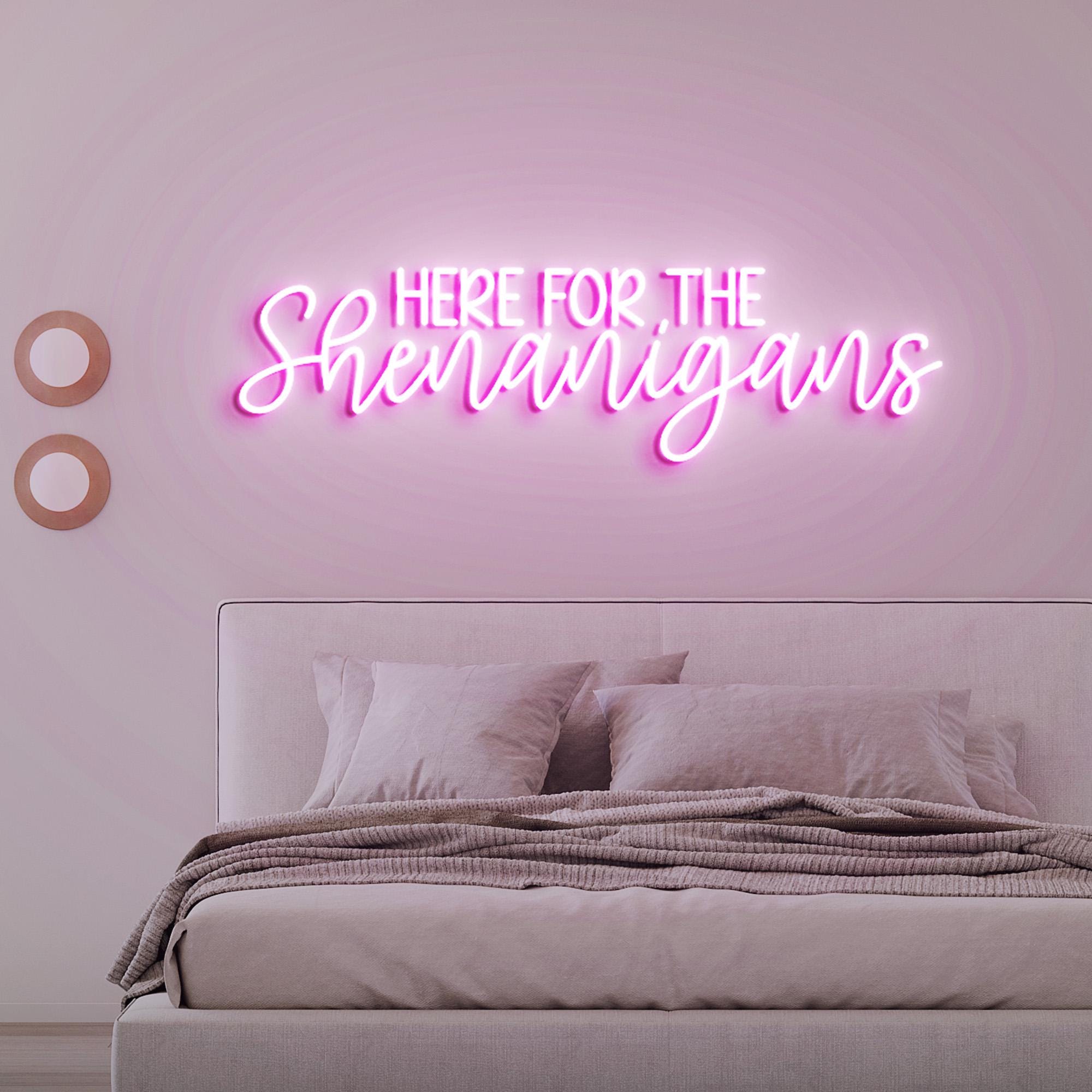 Here For Shenanigans Neon Light, Neon Sign Light Decor, St Paddy Day Neon Sign, Bedroom Neon Lights, Home Room Wall Decoration