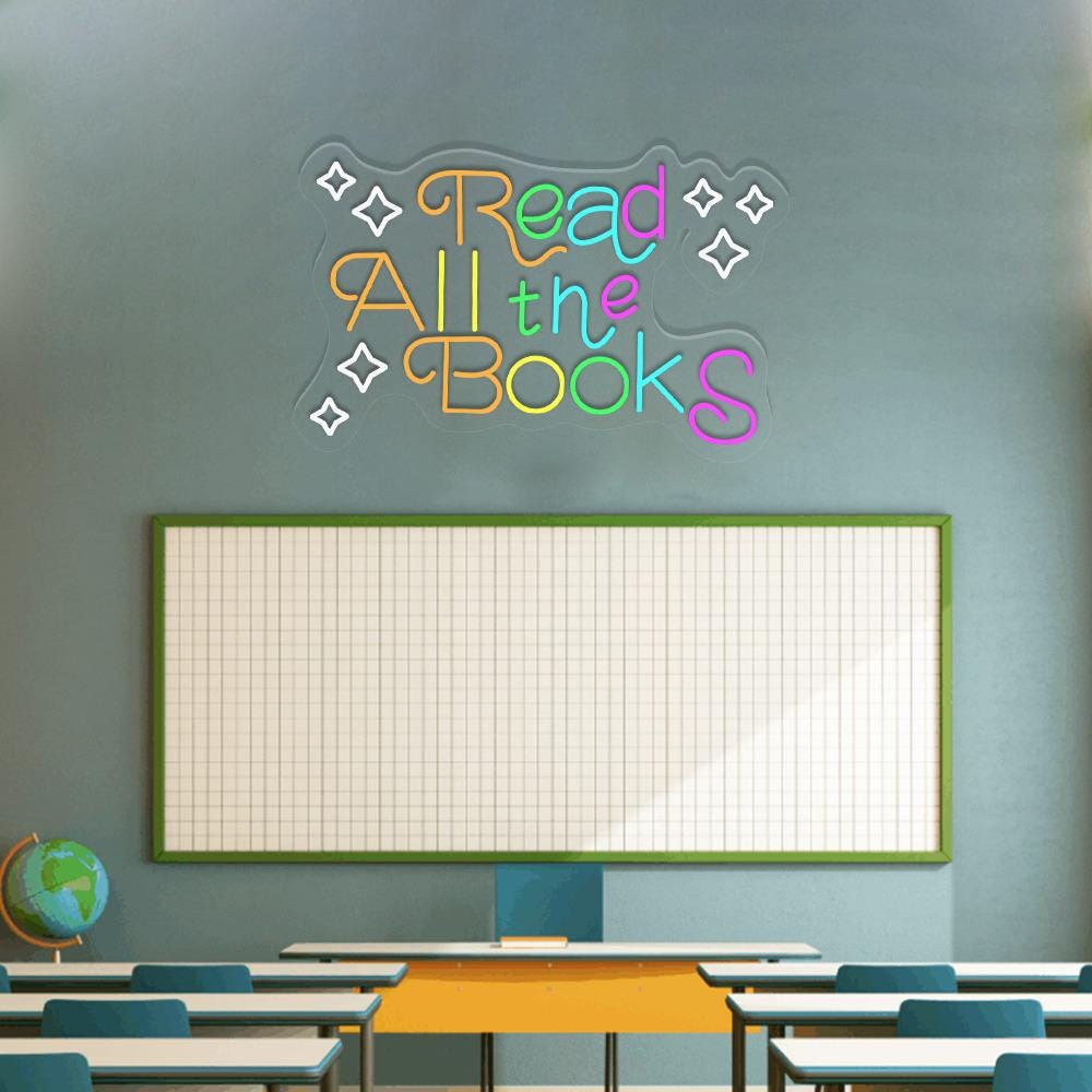 Read All The Books Neon Sign Decor, Classroom Educational Neon Sign Decor, Classroom Decor Pastel Rainbow Neon, Book Nook Library Neon Decor