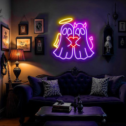 Angel Devil Ghost Neon Sign Halloween Aesthetic LED Light Cute Wall Art Couple Decor Spooky Room Decor Gift for Lovers Gothic Bedroom Decor