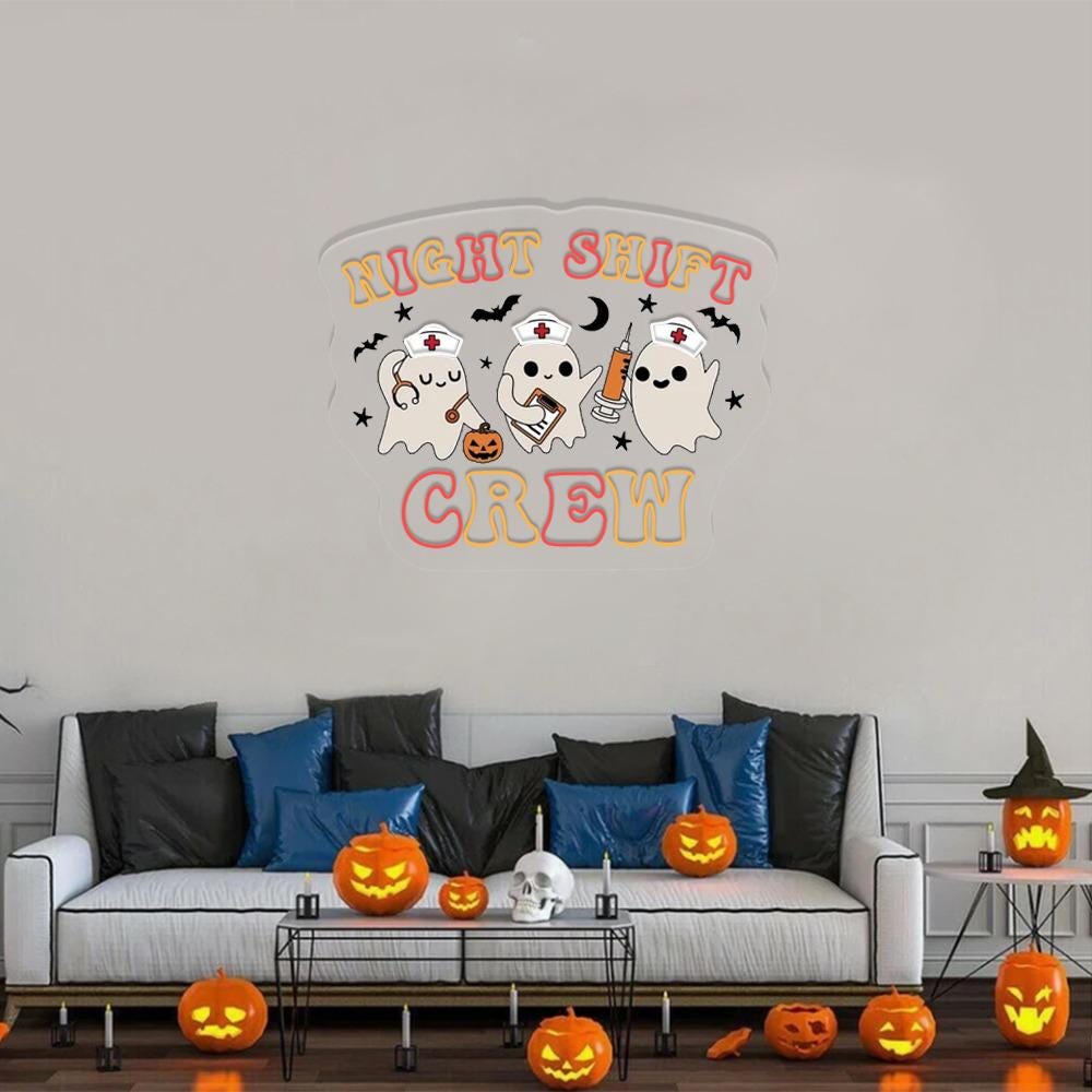 Night Shift Crew, Halloween Nurse Neon Sign, Spooky Nurse Neon Gifts, Registered Nurse Neon Sign, Nursing School Neon, Halloween RN Neon