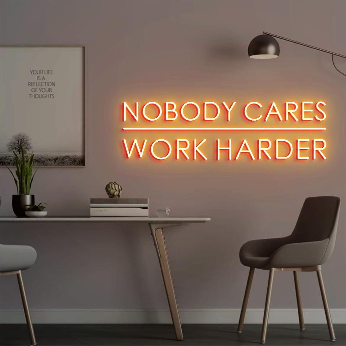 Nobody Cares Work Harder Sign, office Wall Sign, Home Gym Design Decor Idea, Christmas Gift for Husband, Neon Sign Gym Decor Idea