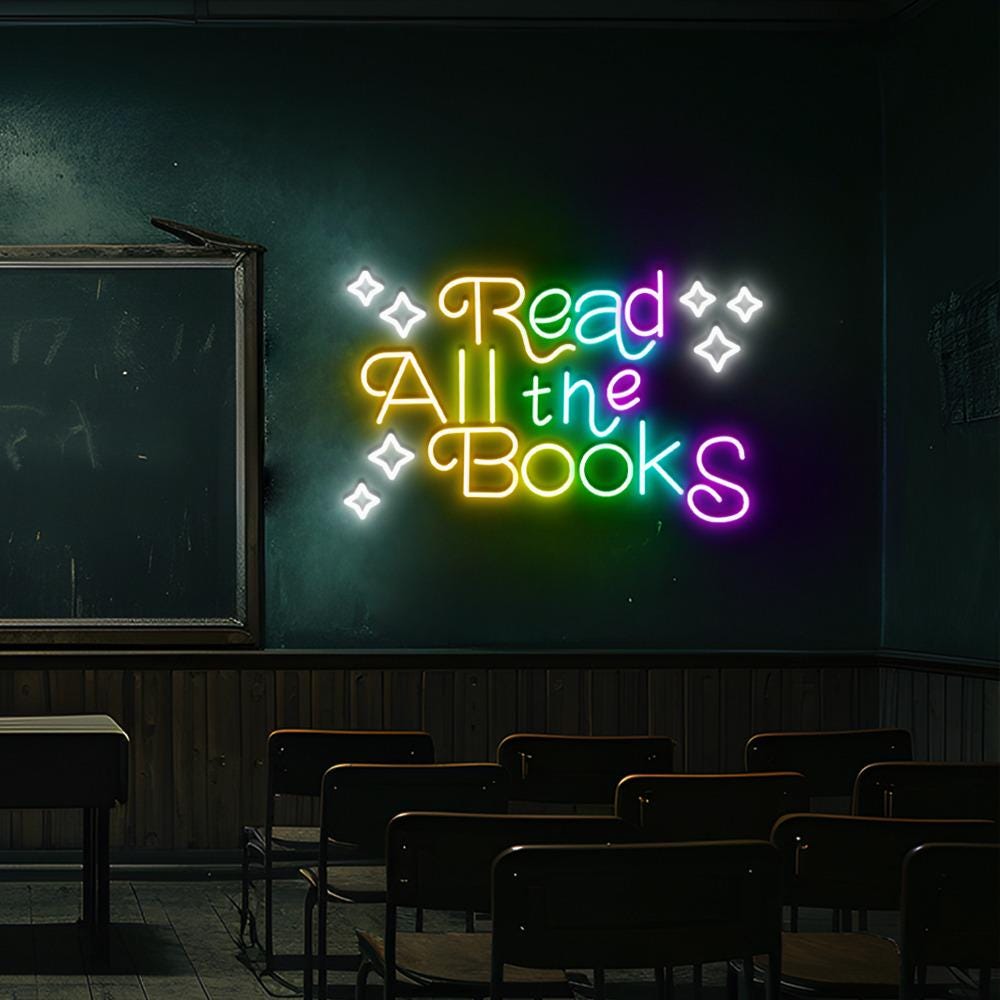 Read All The Books Neon Sign Decor, Classroom Educational Neon Sign Decor, Classroom Decor Pastel Rainbow Neon, Book Nook Library Neon Decor