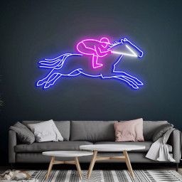 Race Horse Neon Sign, Horse Racing, Race Horse with Jockey, Christmas Horse Gift, Custom Race Horse Color Neon Sign