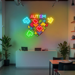 Autism Feelings Puzzle Neon Sign Mental Health Awareness LED Light Autism Classroom Sign Neurodiversity Wall Art Autism Teacher/Mom Gifts