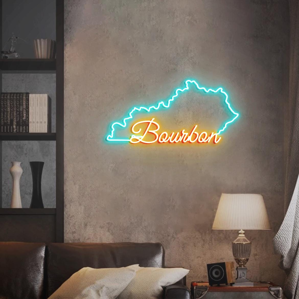 Kentucky Bourbon Neon Sign, Kentucky Outline With Bourbon, KY Bourbon Bar Wall Neon Light, KY Room Wall Decor, Bourbon Bar Sign Art