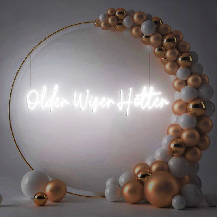 Older Wiser Hotter Sign Birthday Backdrop Decor, Birthday Led Siign for Women 30th 40th 50th 60th 70th 80th Birthday Party Decorations