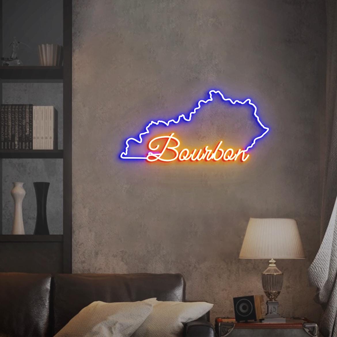 Kentucky Bourbon Neon Sign, Kentucky Outline With Bourbon, KY Bourbon Bar Wall Neon Light, KY Room Wall Decor, Bourbon Bar Sign Art