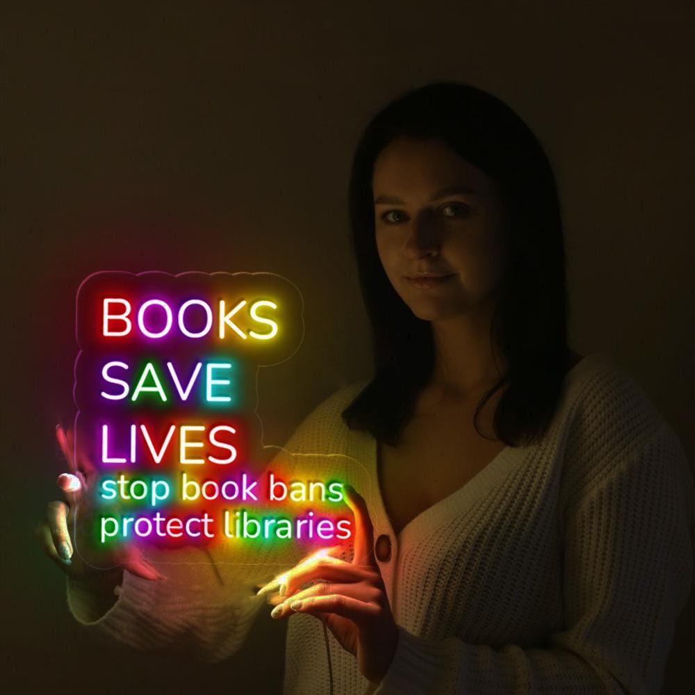 I Read Banned Books Neon Sign, Books Save Lives Neon, Stop Book Bans, Protect Libraries Neon, Book Lover Gift, Librarian Bookish Neon Sign