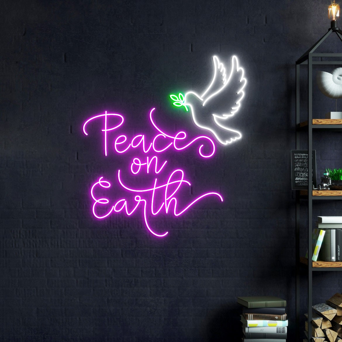 Peace on Earth Dove Neon Light, Christmas Peace Sign Wall Decor, Dove of Peace, Peace on Earth Sign, Christmas Peace Decor