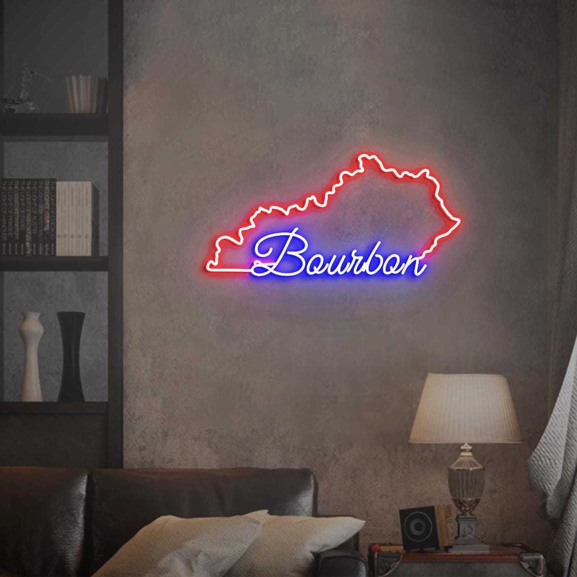 Kentucky Bourbon Neon Sign, Kentucky Outline With Bourbon, KY Bourbon Bar Wall Neon Light, KY Room Wall Decor, Bourbon Bar Sign Art