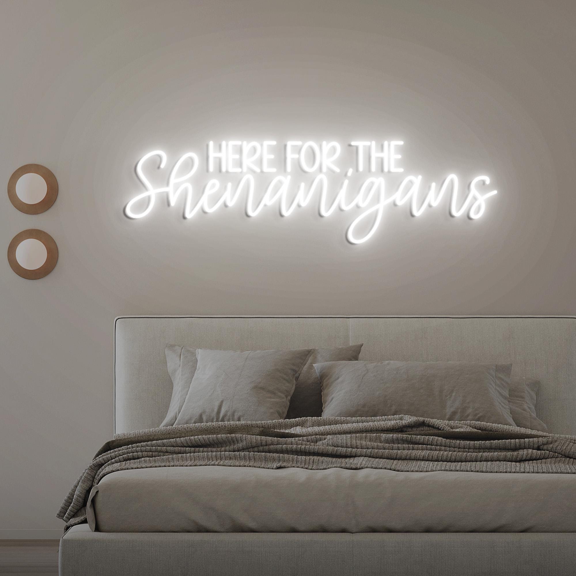 Here For Shenanigans Neon Light, Neon Sign Light Decor, St Paddy Day Neon Sign, Bedroom Neon Lights, Home Room Wall Decoration