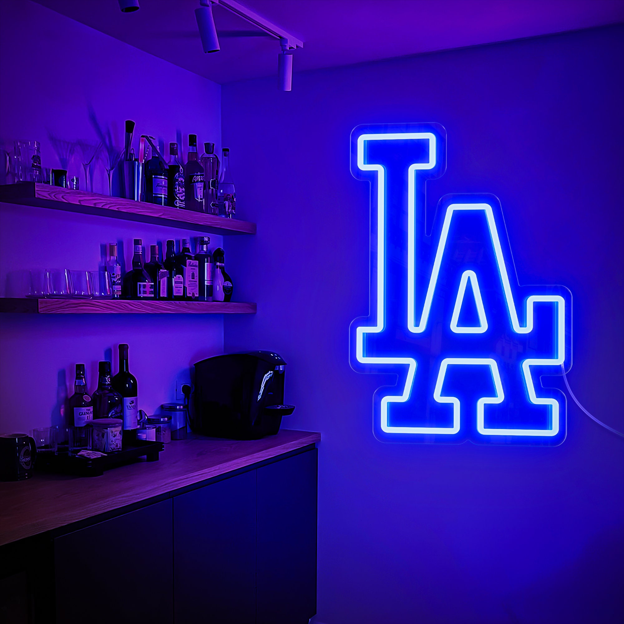 Los Angeles Dodgers Neon Sign,LA Neon Sign for Garage or Man Cave Decor,Gifts for Men With Dodge Baseball Team Logo,Office Wall Art,