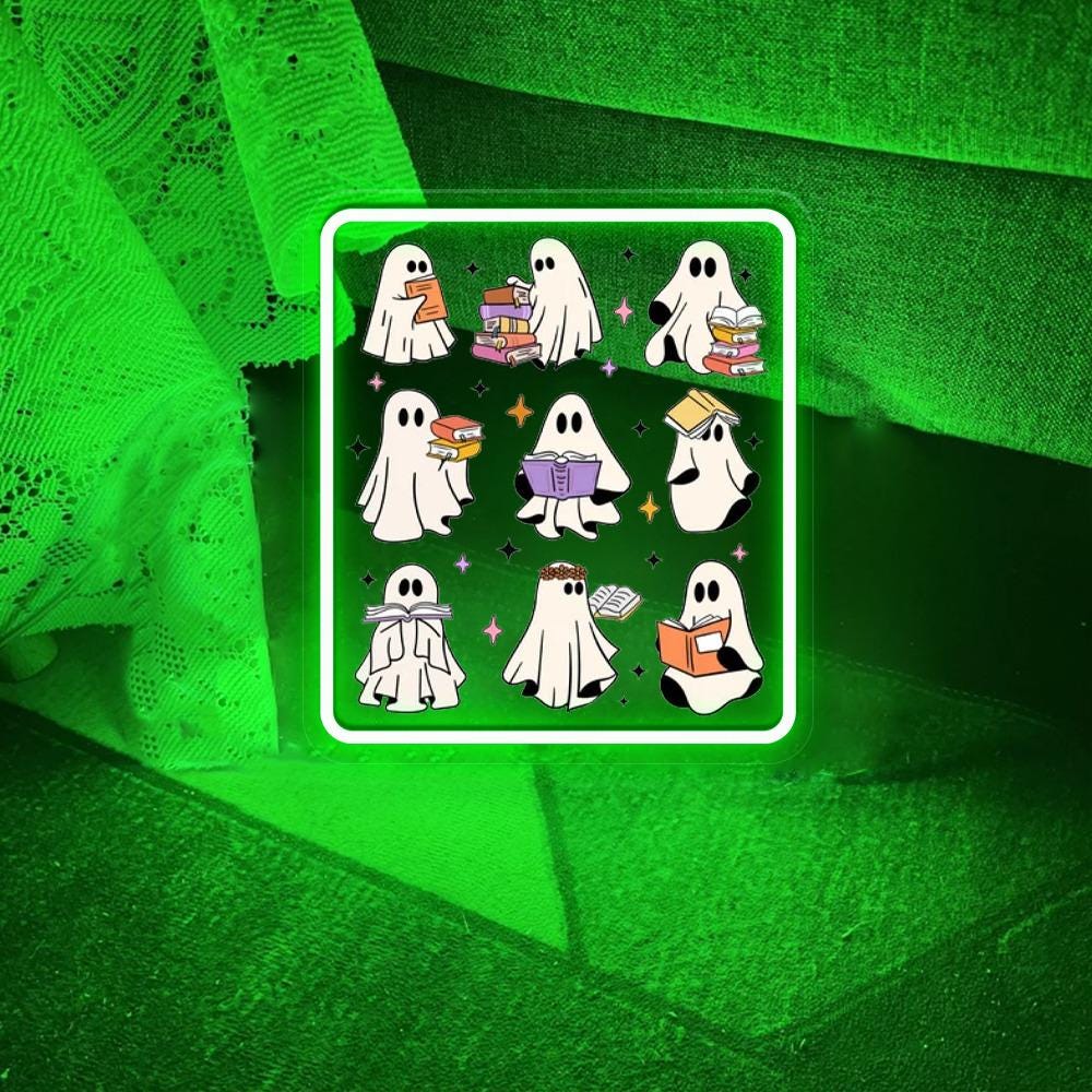 Cute Acotar Ghost Neon Sign, Ghost reading A Court of Mist and Fury Neon Sign, SJM Book Reader, SJM Book Ghost Neon, SJM Halloween Neon Gift