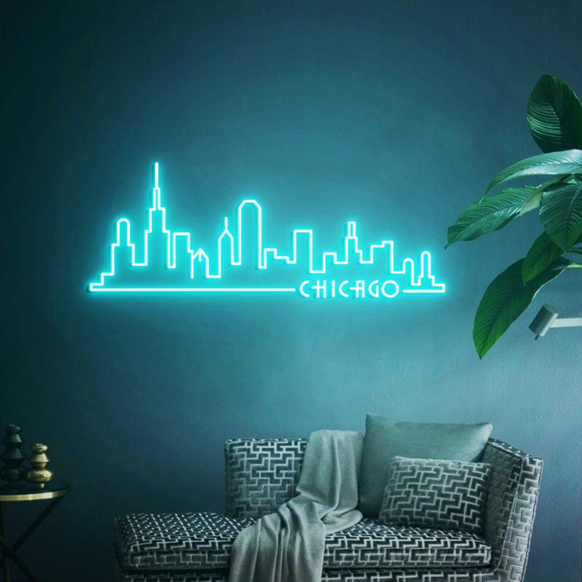 Chicago City Neon Sign, Chicago Skyline Art for Home Office Wall Decoration, Gift for Chicago Travel, Chicago Artwork