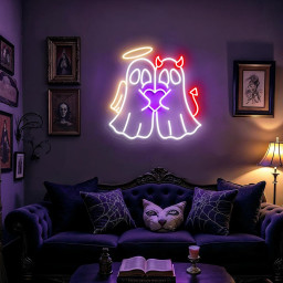 Angel Devil Ghost Neon Sign Halloween Aesthetic LED Light Cute Wall Art Couple Decor Spooky Room Decor Gift for Lovers Gothic Bedroom Decor