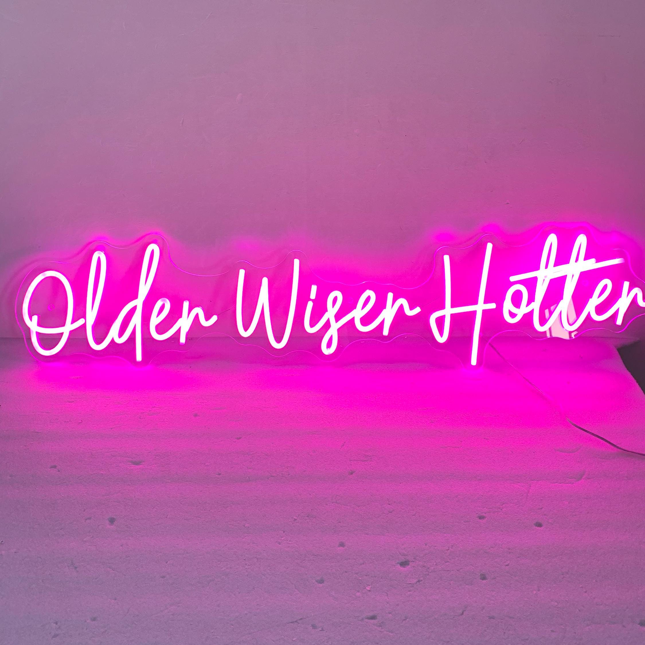 Older Wiser Hotter Sign Birthday Backdrop Decor, Birthday Led Siign for Women 30th 40th 50th 60th 70th 80th Birthday Party Decorations