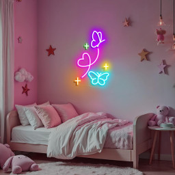 Butterfly Heart Neon Sign Aesthetic LED Light for Girls Room Cute Wall Art Bedroom Decor Colorful Neon Sign Gift for Teens Wedding Party