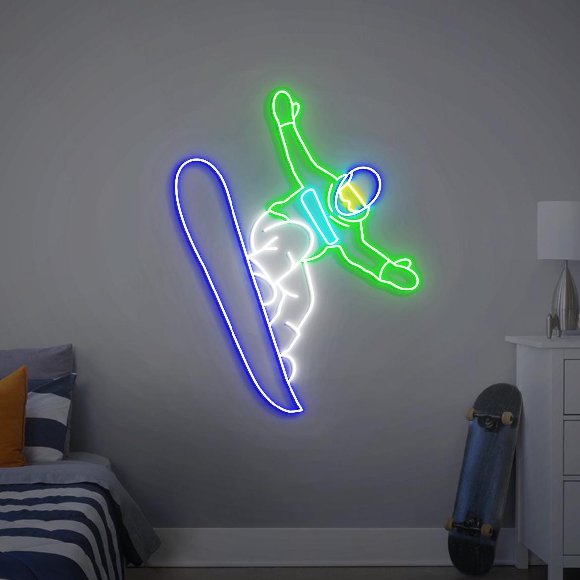 Snowboarder Neon Sign, Snowboard Themed Bedroom Decor, Snowboarder Gift, Christmas Gift for Snowboarder, Ski Snowboard Neon Light