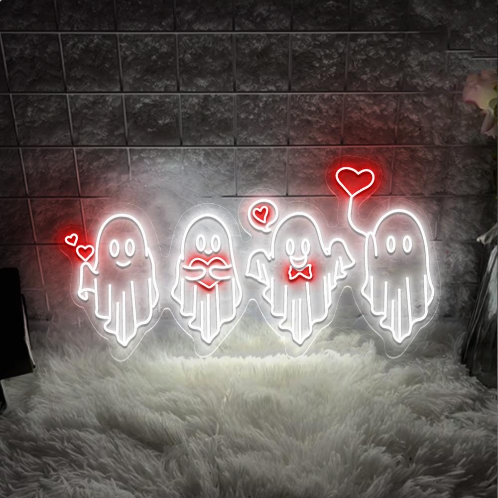 Valentine's Day Ghost Neon Sign, Ghosts With Hearts Valentine Gift, Spooky Valentine Neon, Be My Boo Valentines Neon, Happy Valentines Day