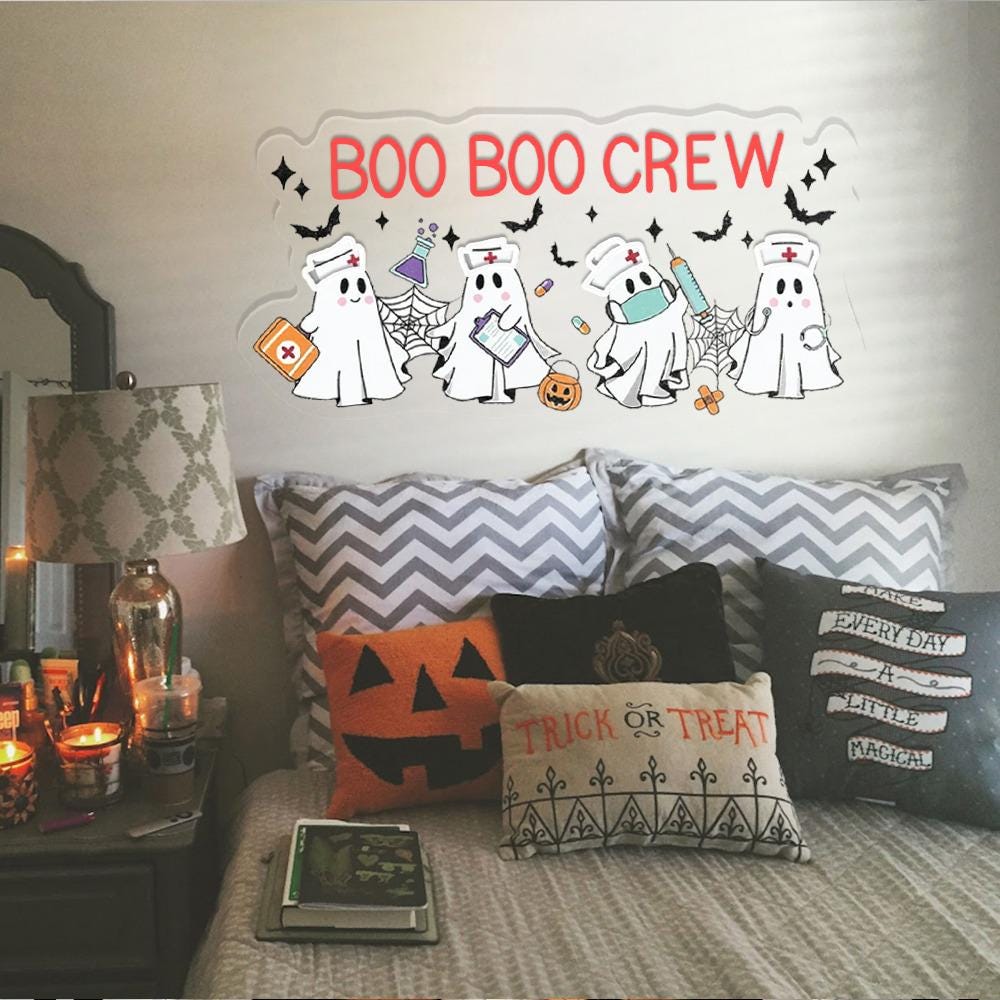 Boo Boo Crew Neon, Nurse Gift For Women, Halloween Nurse Neon Sign, Spooky Nurse Neon Gifts, Registered Nurse Neon Sign, Nursing School Neon