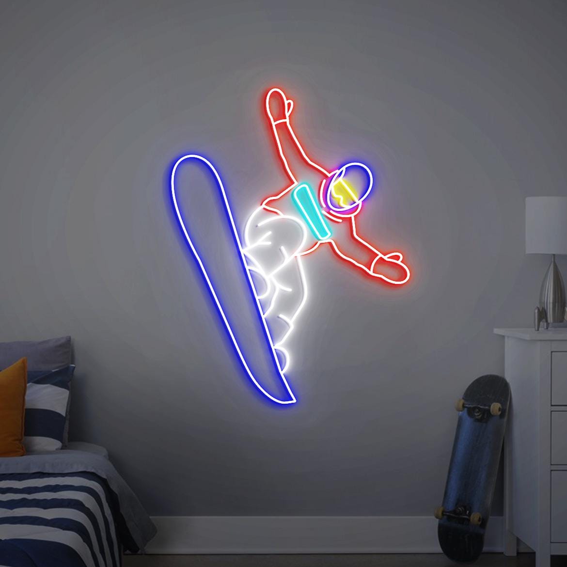 Snowboarder Neon Sign, Snowboard Themed Bedroom Decor, Snowboarder Gift, Christmas Gift for Snowboarder, Ski Snowboard Neon Light