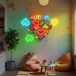 Autism Feelings Puzzle Neon Sign Mental Health Awareness LED Light Autism Classroom Sign Neurodiversity Wall Art Autism Teacher/Mom Gifts