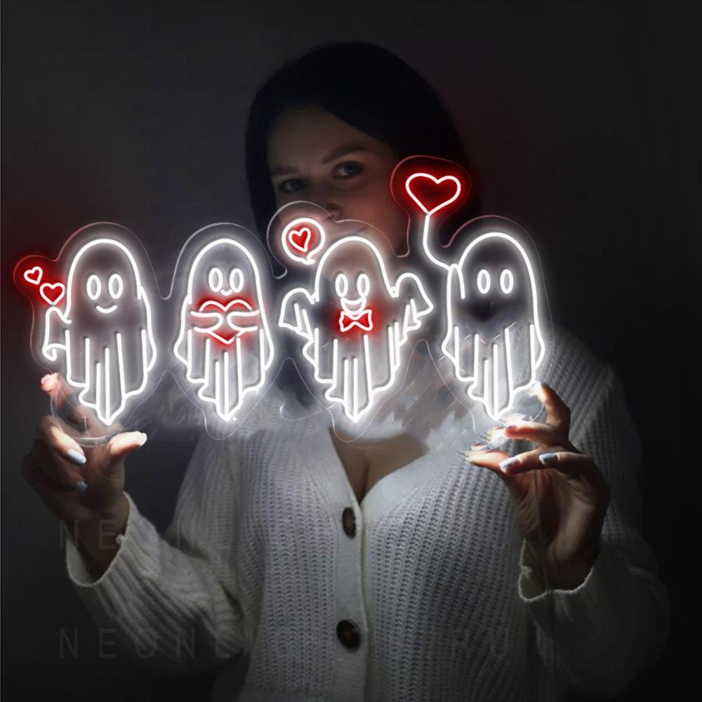 Valentine's Day Ghost Neon Sign, Ghosts With Hearts Valentine Gift, Spooky Valentine Neon, Be My Boo Valentines Neon, Happy Valentines Day