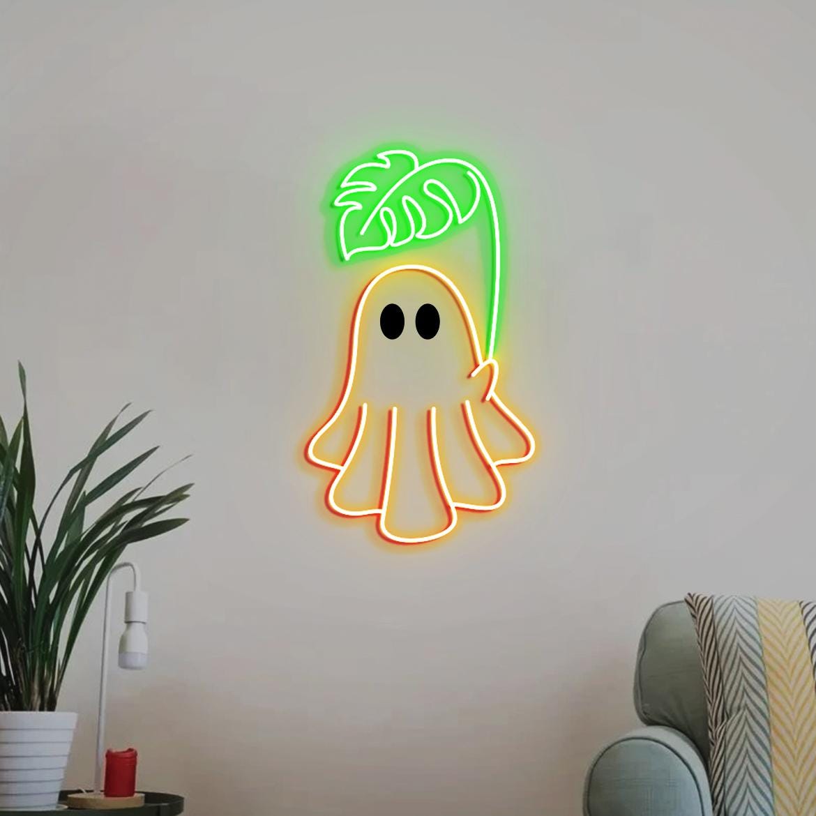 Cute Ghost Monstera Neon Sign, Cute Ghost Neon Light, Monstera Leaf Wall  Art, Gifts for Plant Obsessed, Cute Plant Gifts - Custom Personalised LED  Neon Signs, Handmade Neon Light