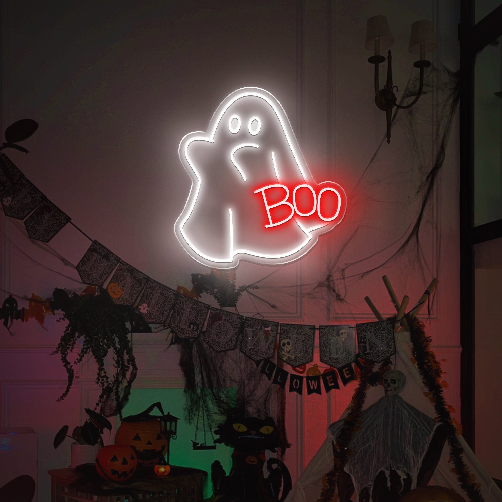 Ghost Boo Neon Sign/ Boo Led Sign/ Ghost Led Light/ Halloween Ghost Sign/ Halloween Party Led Sign/ Halloween Decor Bedroom/ Gift For Kids