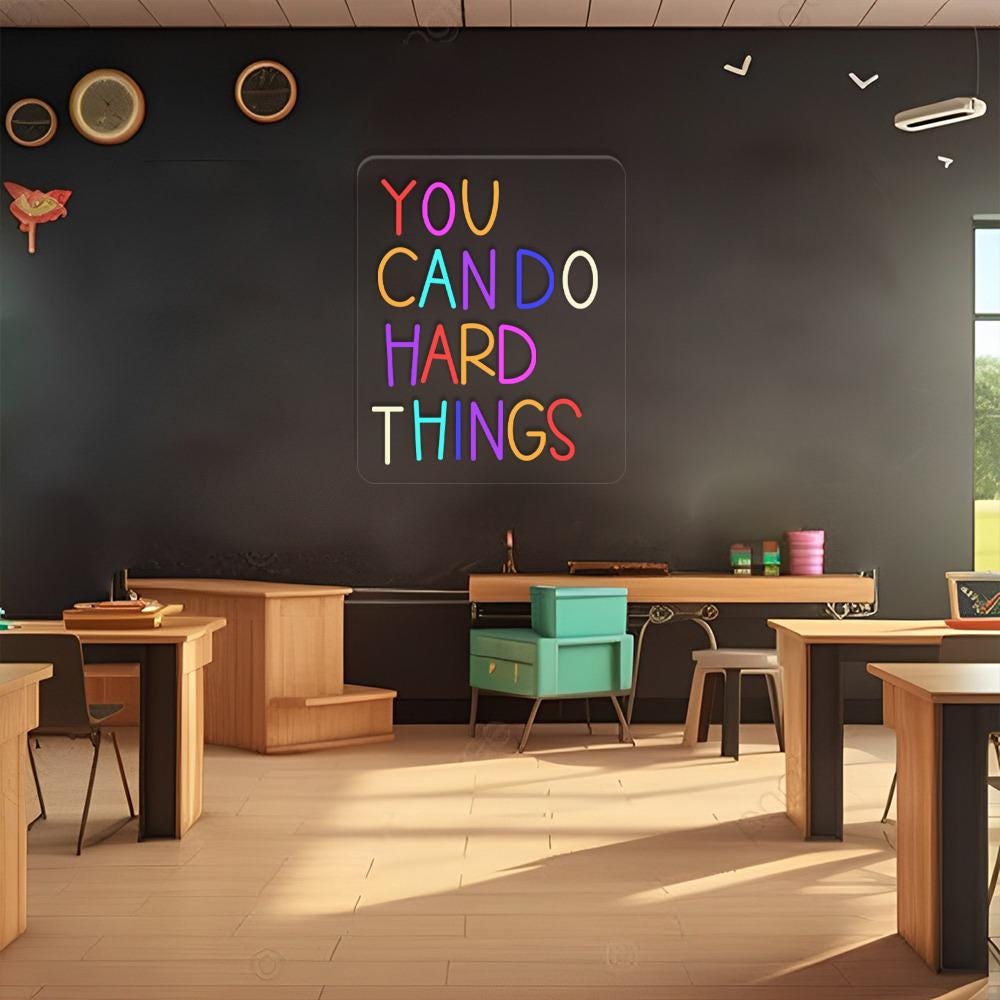 You Can Do Hard Things Neon Sign, Positive Affirmation, Kids Wall Neon, Growth Mindset, Classroom Decor, Positive Classroom, Education Gifts