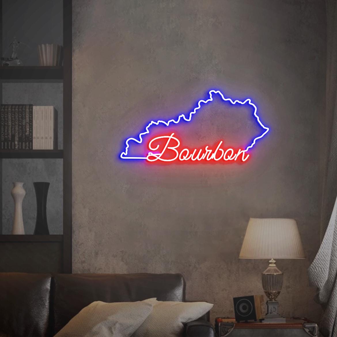 Kentucky Bourbon Neon Sign, Kentucky Outline With Bourbon, KY Bourbon Bar Wall Neon Light, KY Room Wall Decor, Bourbon Bar Sign Art