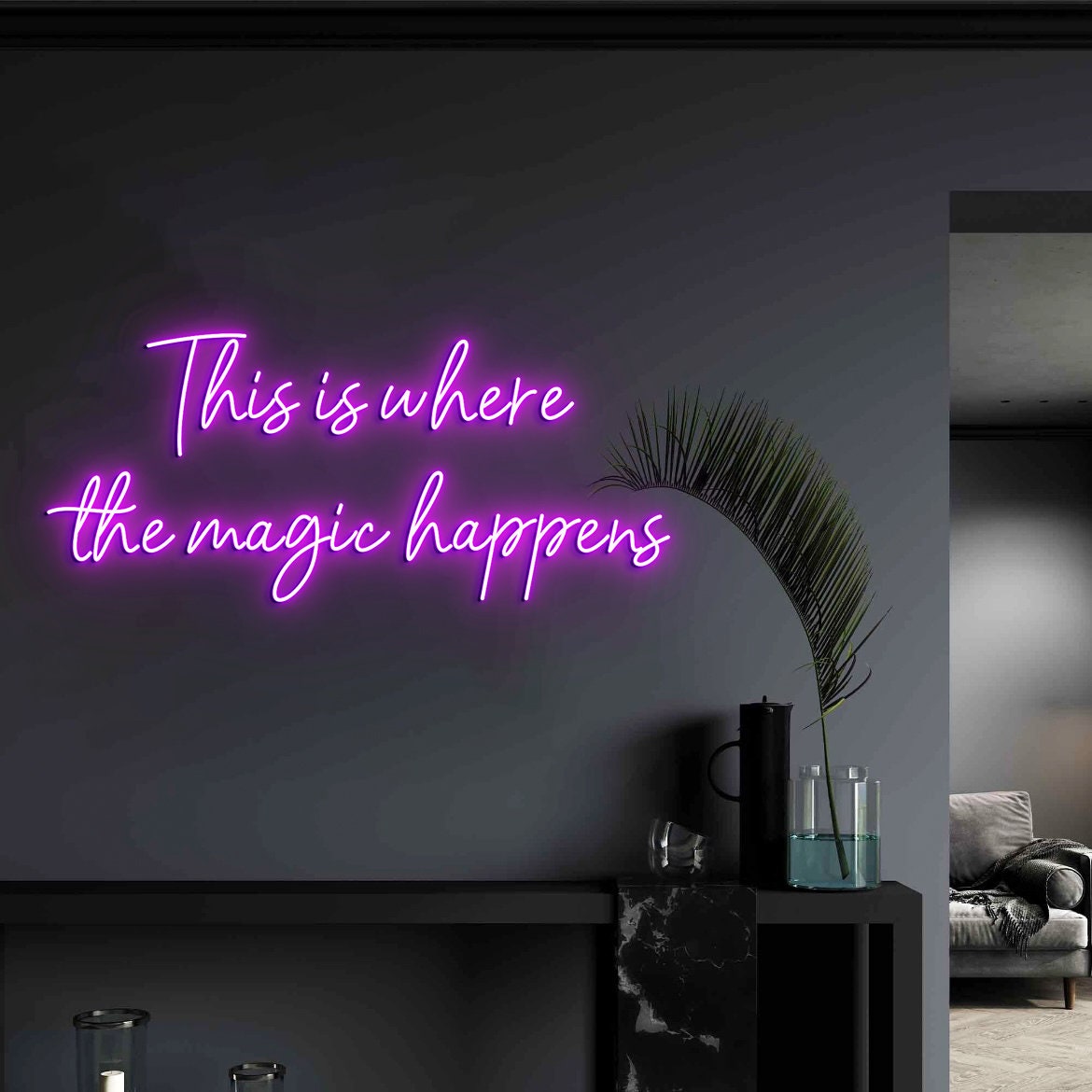This is where magic happens Neon Sign, Custom Neon Sign Wall Decor Art, Quote Wall Sign Decor