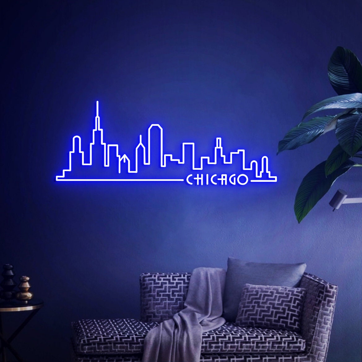 Chicago City Neon Sign, Chicago Skyline Art for Home Office Wall Decoration, Gift for Chicago Travel, Chicago Artwork