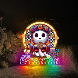 Aqui Espantan Neon, Mexico Conchas Neon, Spooky Conchas Neon, Concha Ghost, Dia De Muertos Neon, Mexico Halloween Neon, Hispanic Halloween.