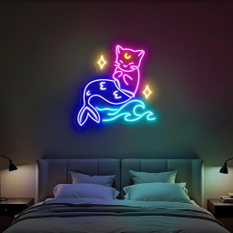 Mermaid Meow Neon Sign Cat Neon Light Kawaii Aesthetic Light Cute Fantasy Wall Decor Whimsical Ocean Themed Gift Cozy Lamp for Cat Lovers