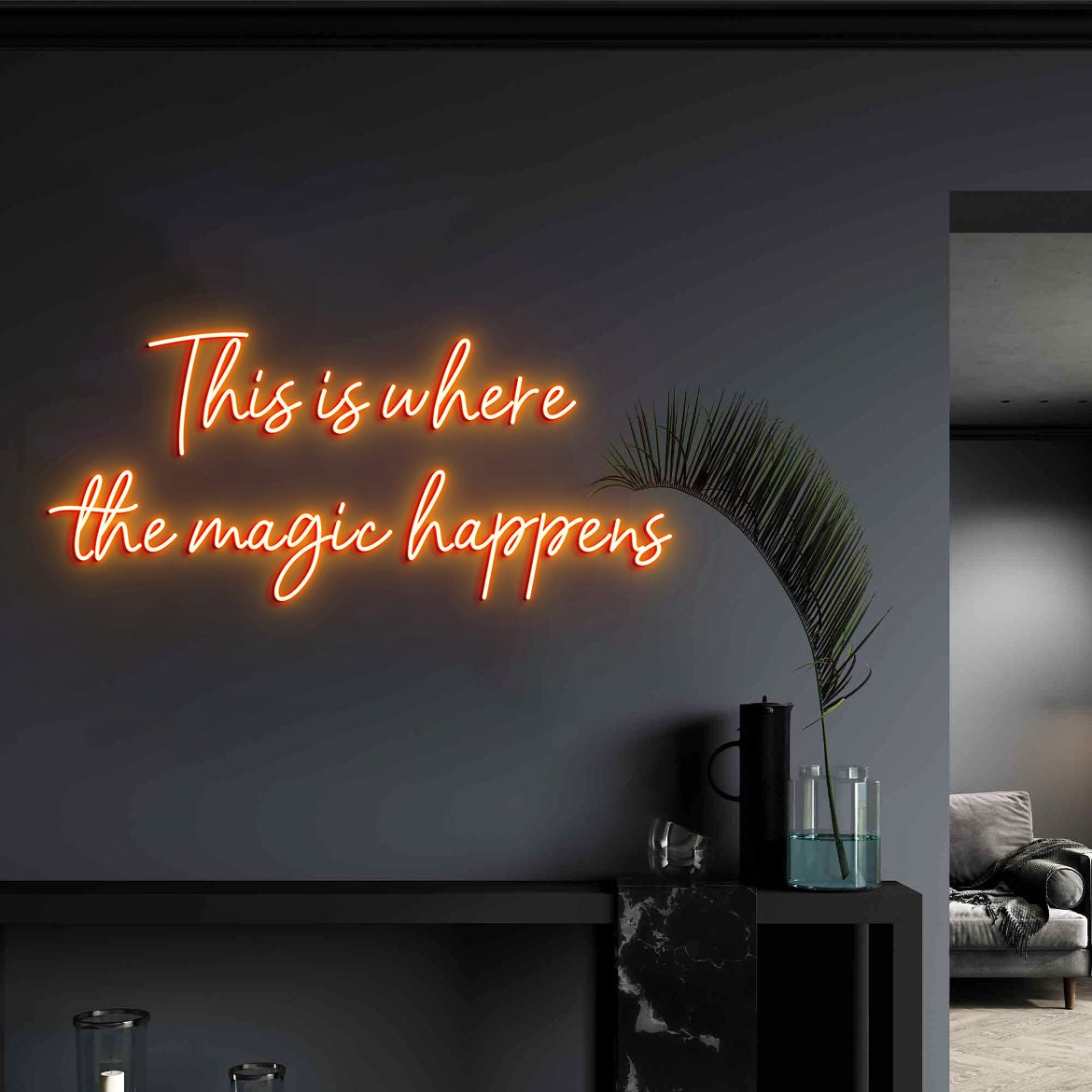This is where magic happens Neon Sign, Custom Neon Sign Wall Decor Art, Quote Wall Sign Decor