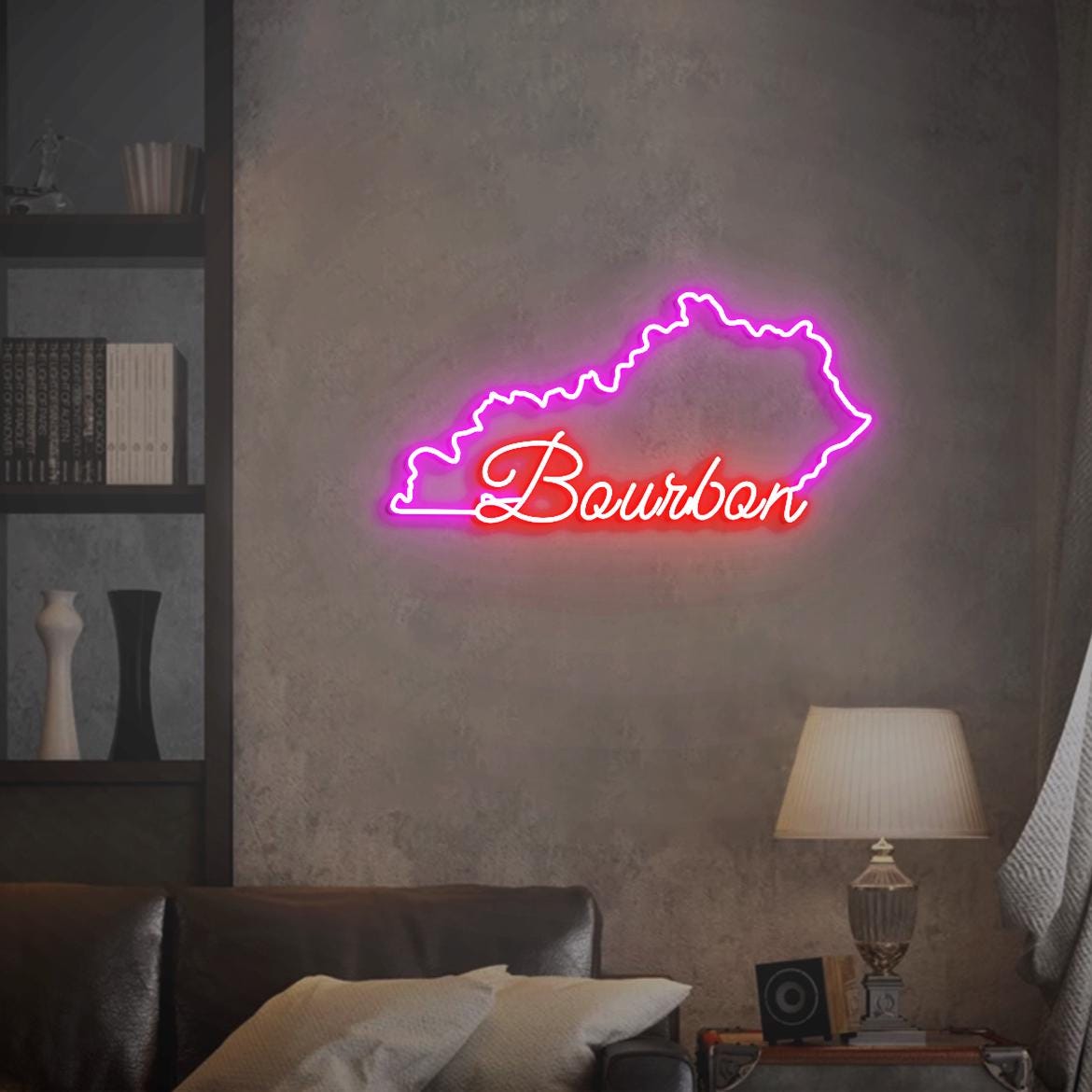 Kentucky Bourbon Neon Sign, Kentucky Outline With Bourbon, KY Bourbon Bar Wall Neon Light, KY Room Wall Decor, Bourbon Bar Sign Art